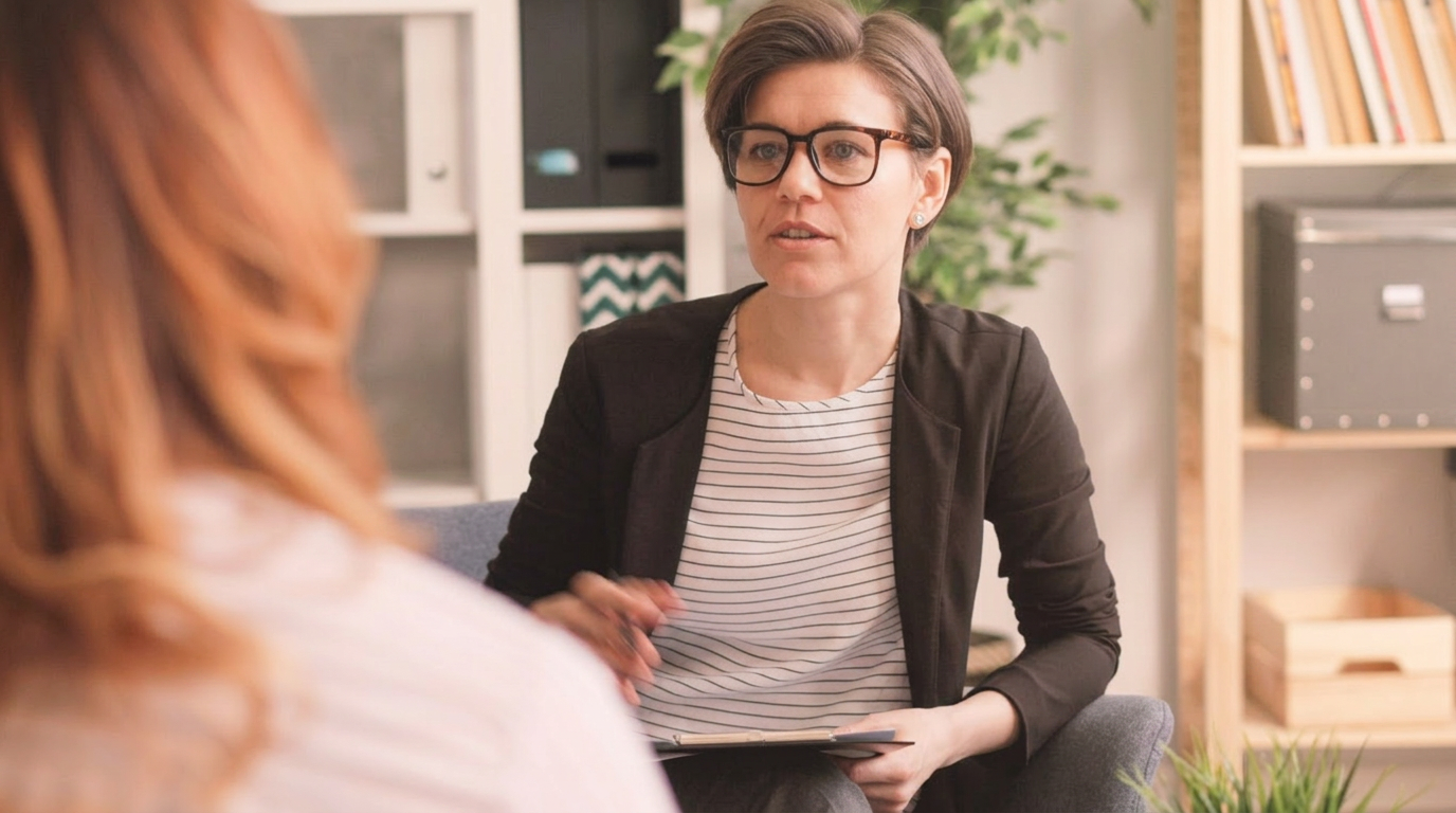Professional practitioner with a client